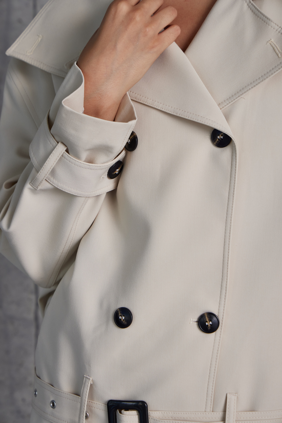 Tokalı Kemerli Premium Oversize Trenç Mont (Taş)