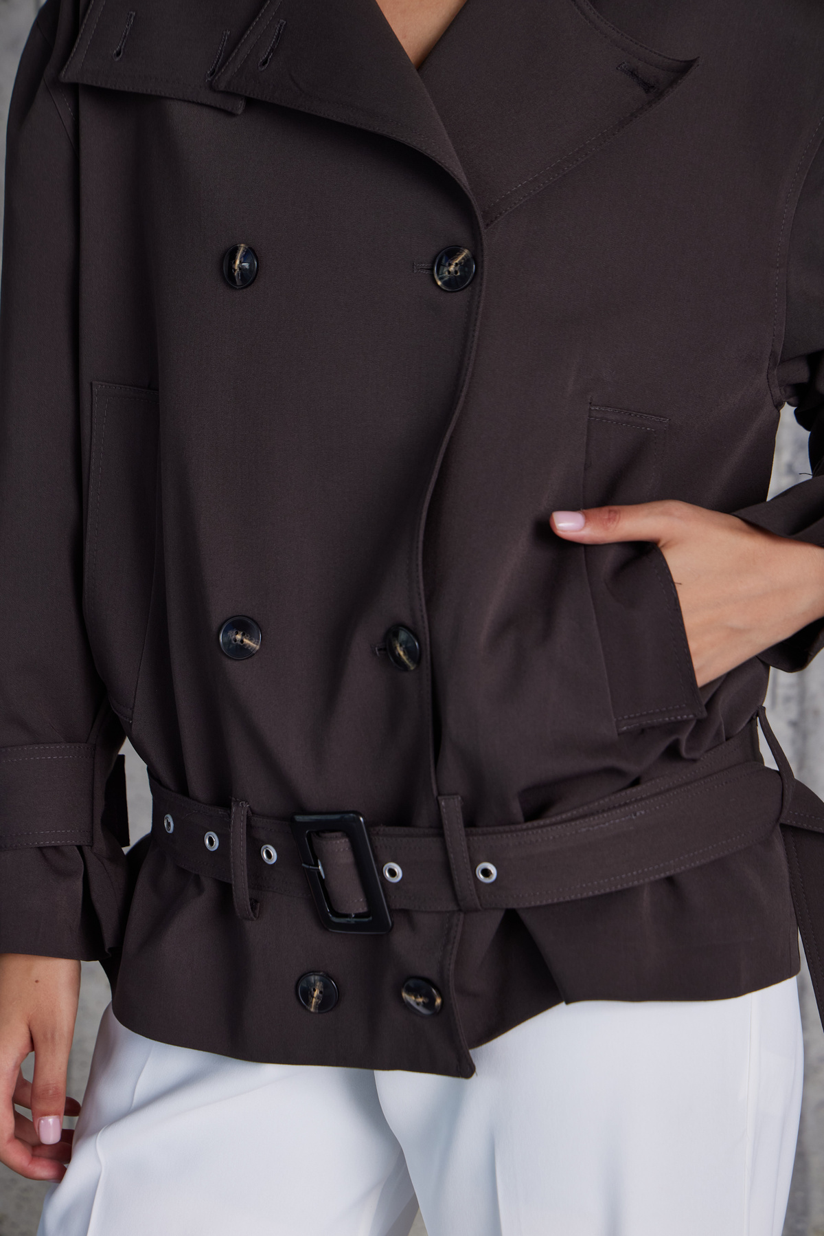 Tokalı Kemerli Premium Oversize Trenç Mont (Kahve)