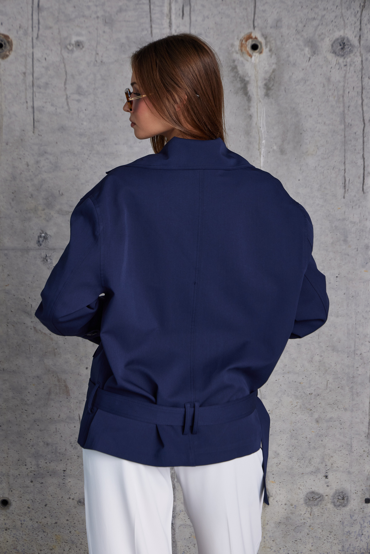 Tokalı Kemerli Premium Oversize Trenç Mont (Lacivert)