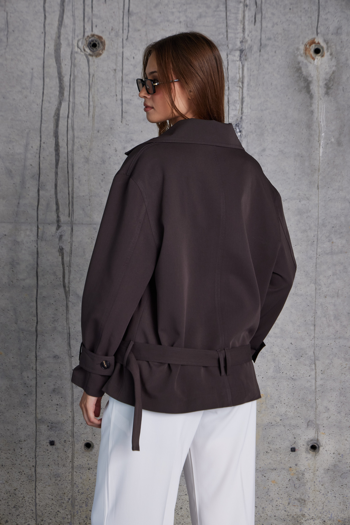 Tokalı Kemerli Premium Oversize Trenç Mont (Kahve)