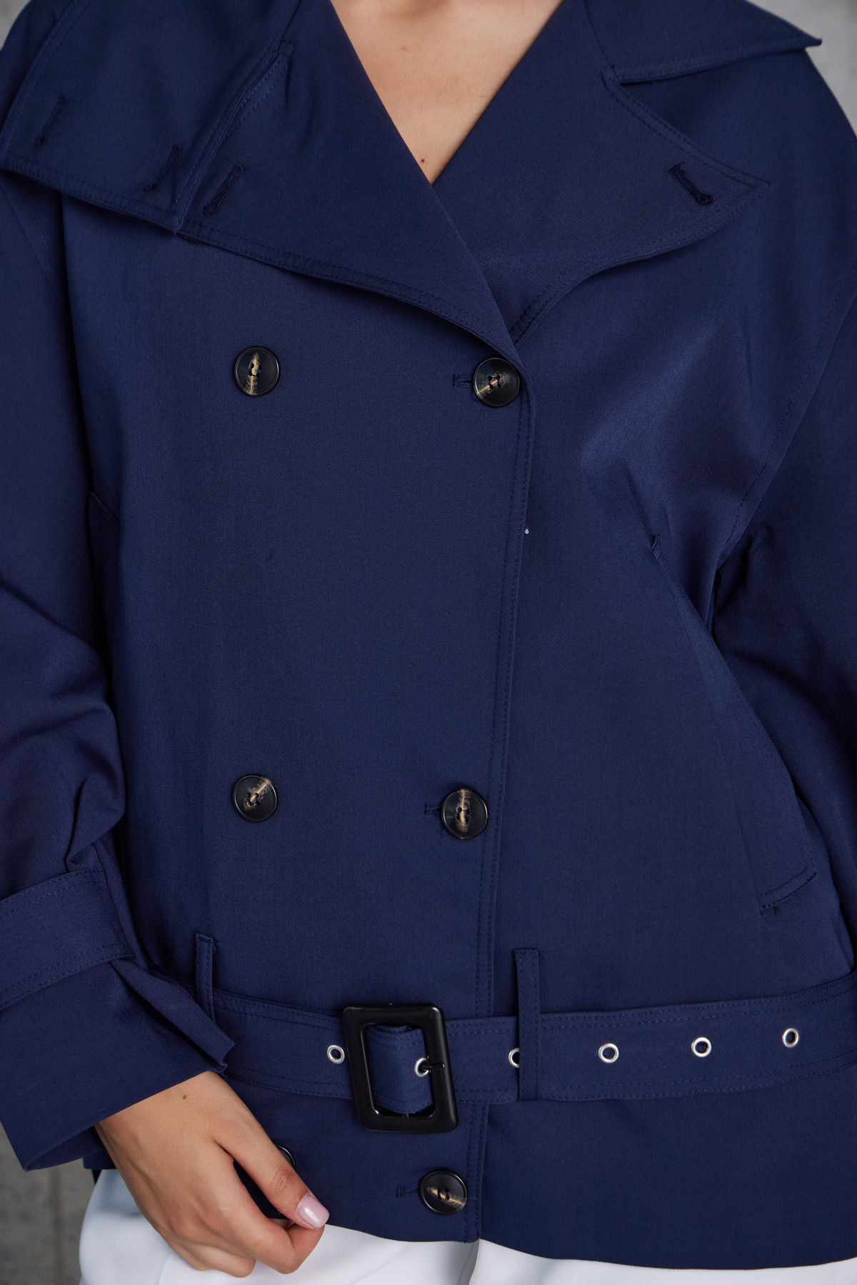 Tokalı Kemerli Premium Oversize Trenç Mont (Lacivert)