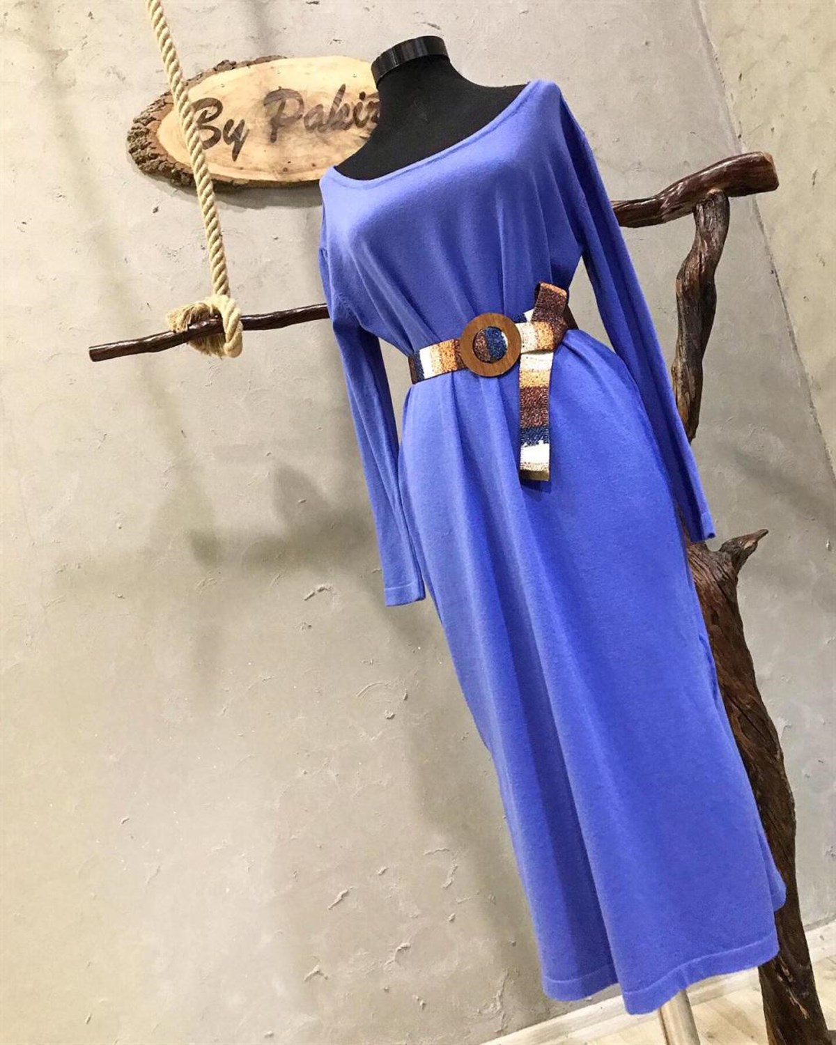 Triko Kumaş Oversize Kesim Elbise (MELANJ MAVİ)
