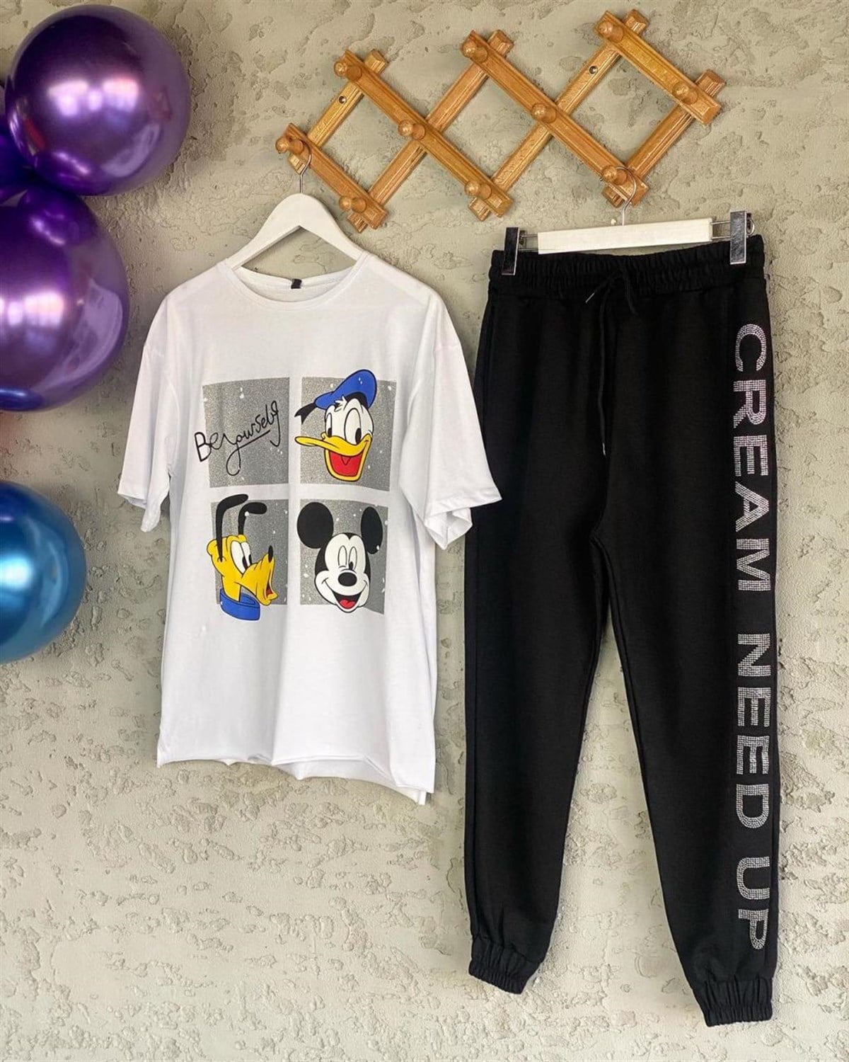 Üç Kafadar Simli Tshirt (Beyaz/Siyah)