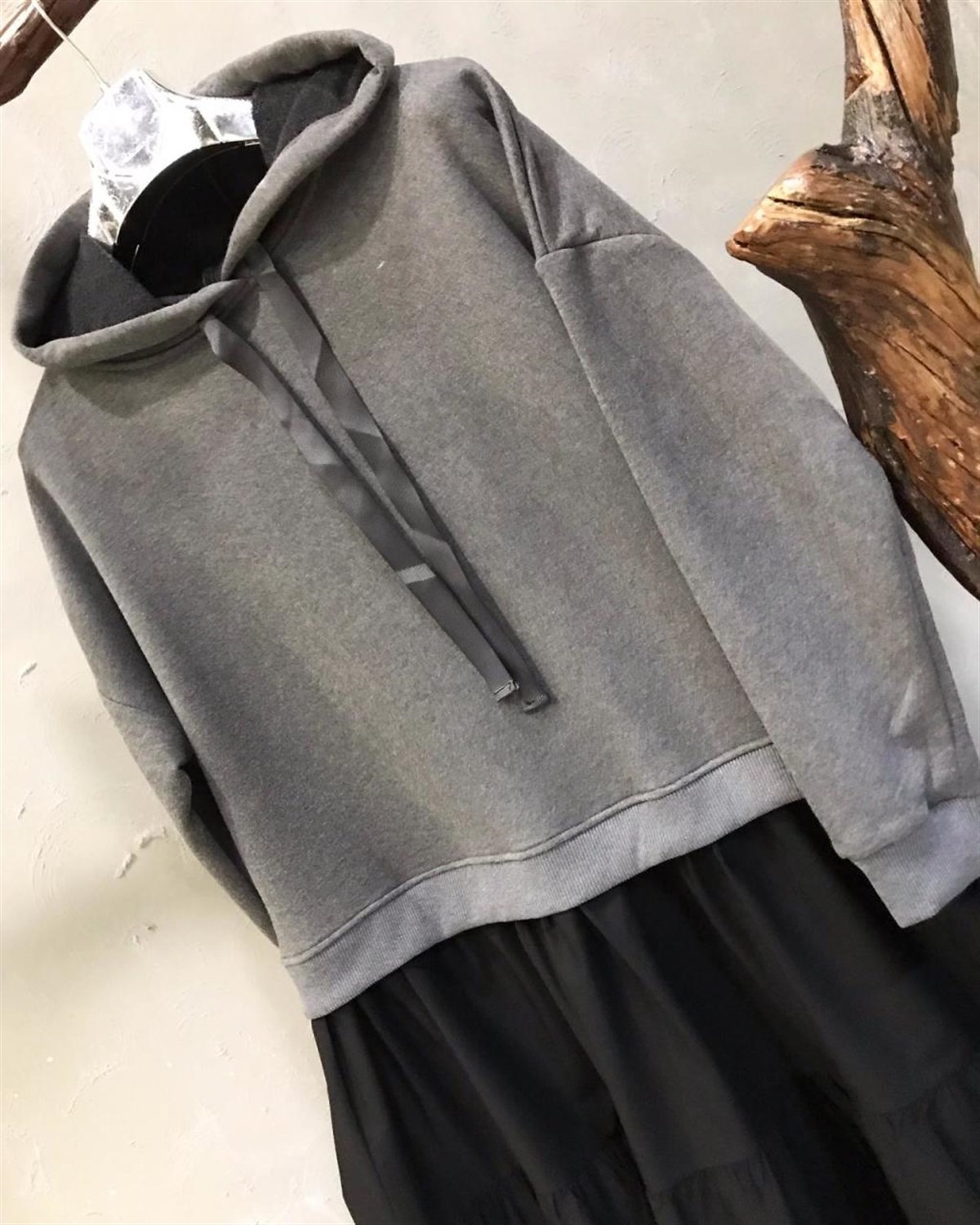 Üstü Sweat Altı Coton Kumaş Elbise(GRİ)