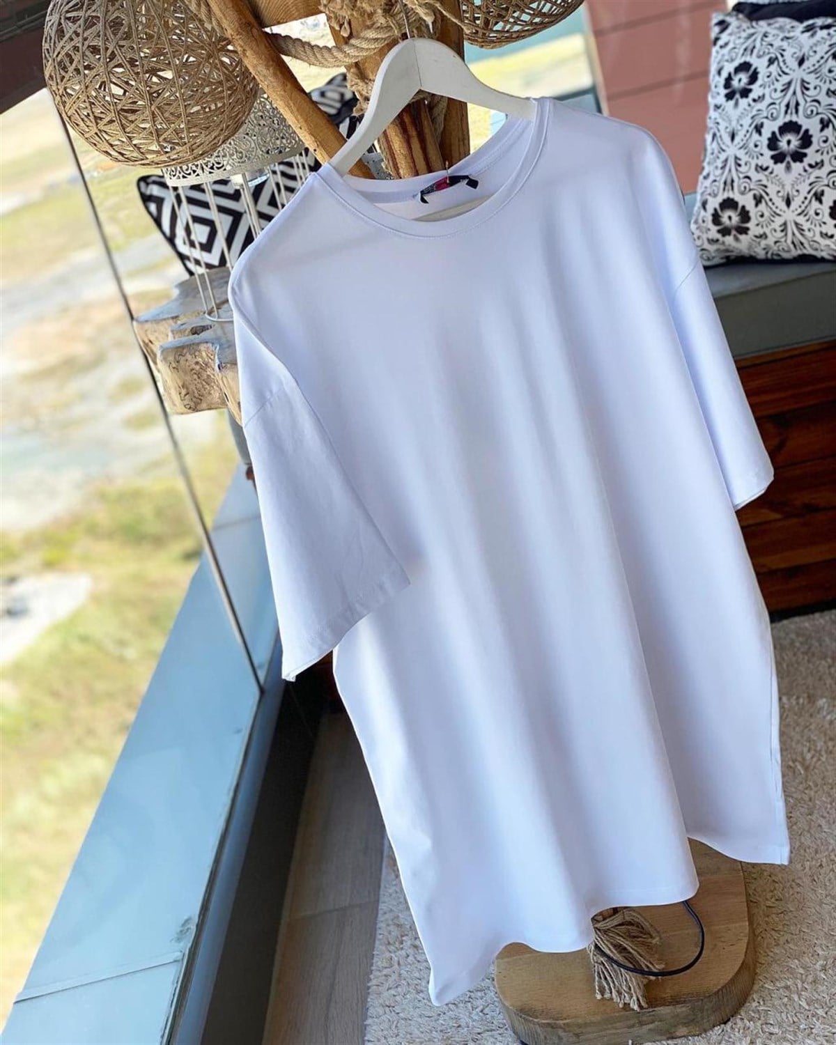 Uzun Tunik Salaş Tshirt (BEYAZ)