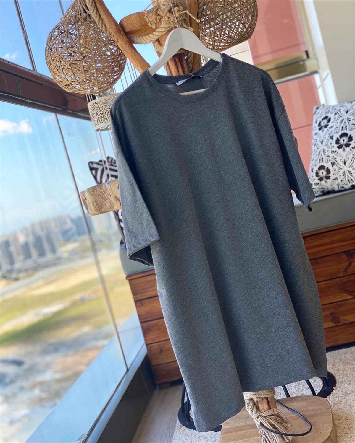 Uzun Tunik Salaş Tshirt (GRİ)