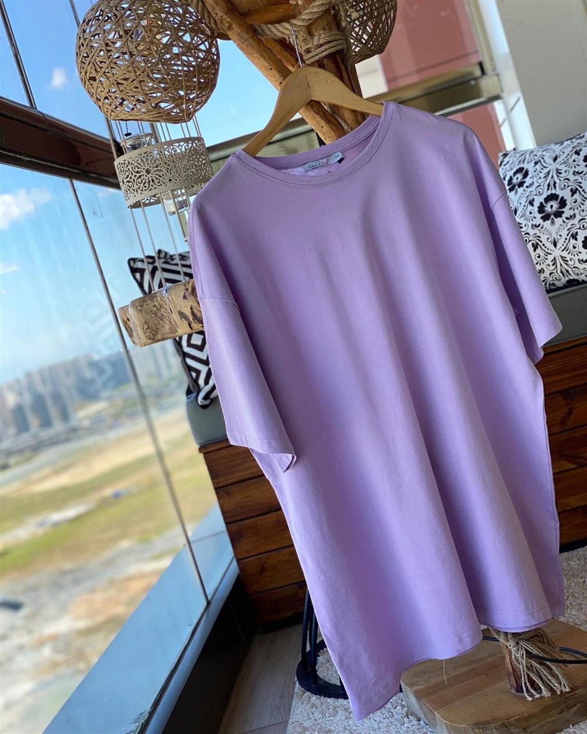 Uzun Tunik Salaş Tshirt (LİLA)