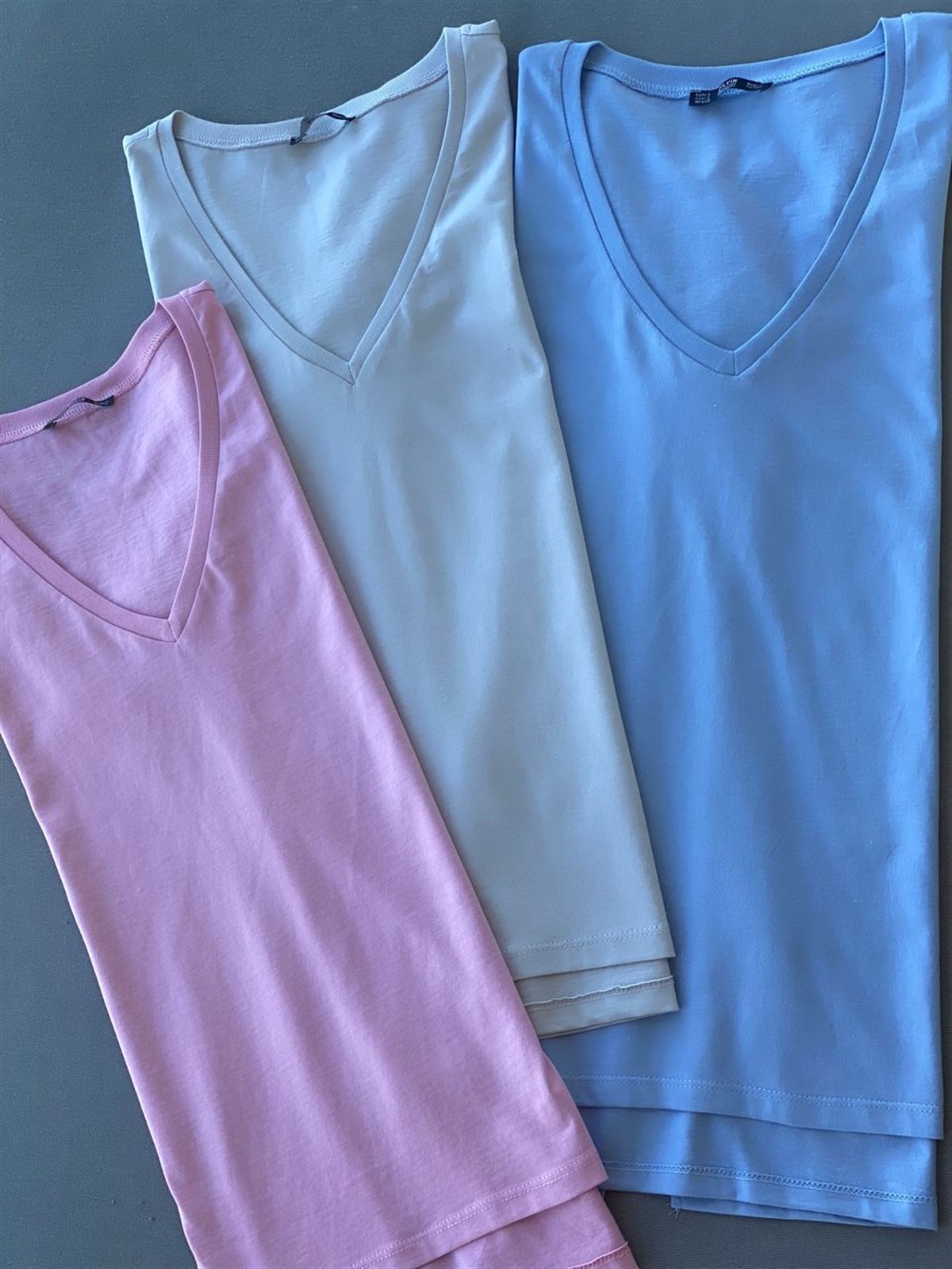 V Yaka Basic Tshirt (Pembe & Mavi)