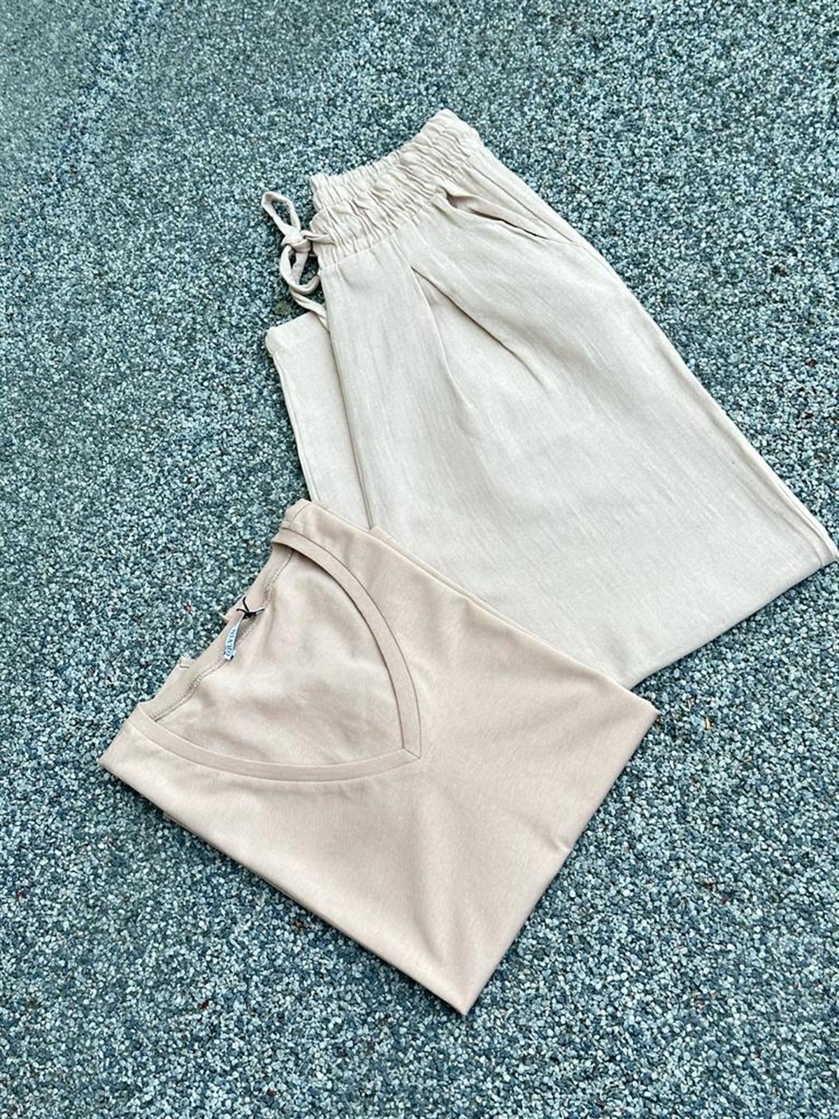 V Yaka Dilvin Basic T-Shirt (Haki/Bej)