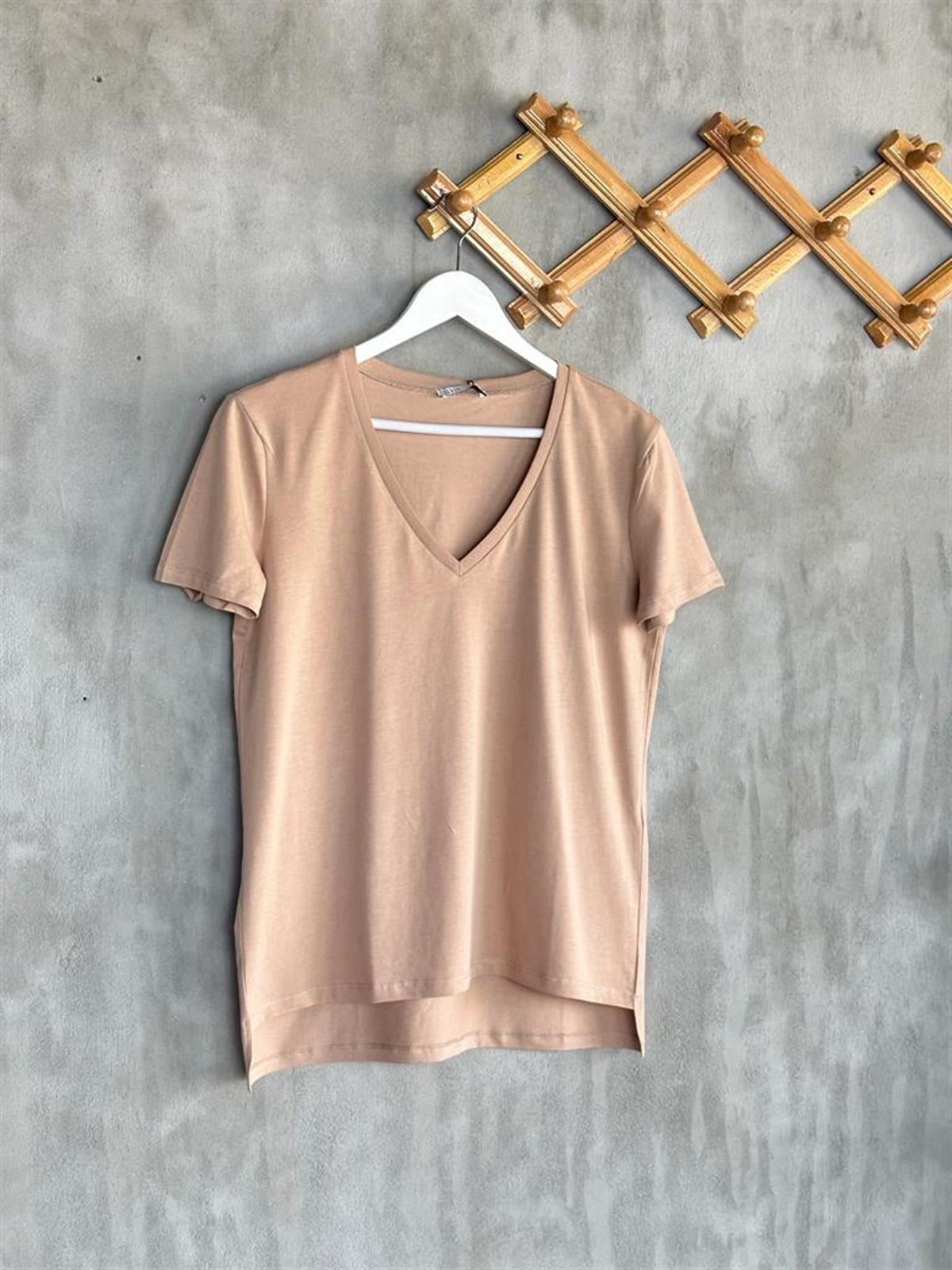 V Yaka Dilvin Basic T-Shirt (Haki/Bej)