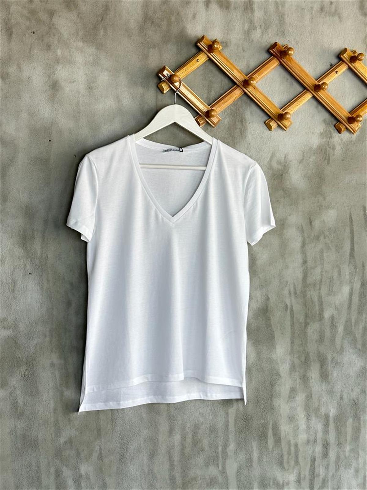 V Yaka Dilvin Basic T-Shirt (Lacivert/Beyaz)