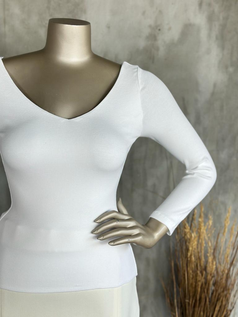 V Yaka Top (Beyaz)