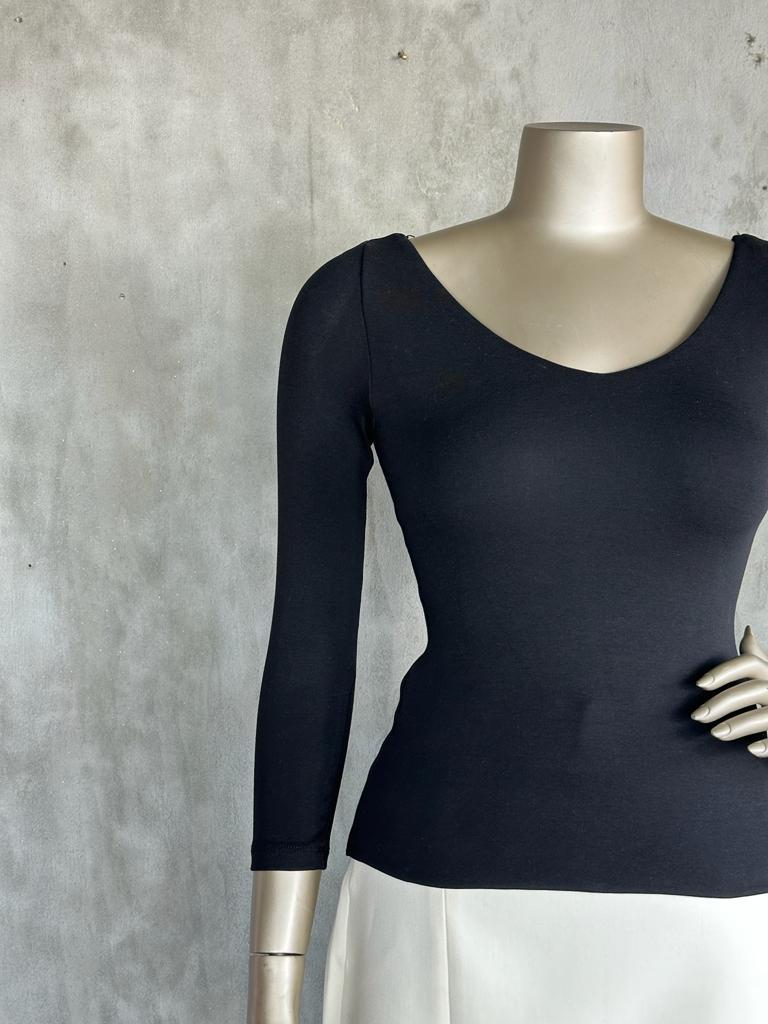 V Yaka Top (Siyah)