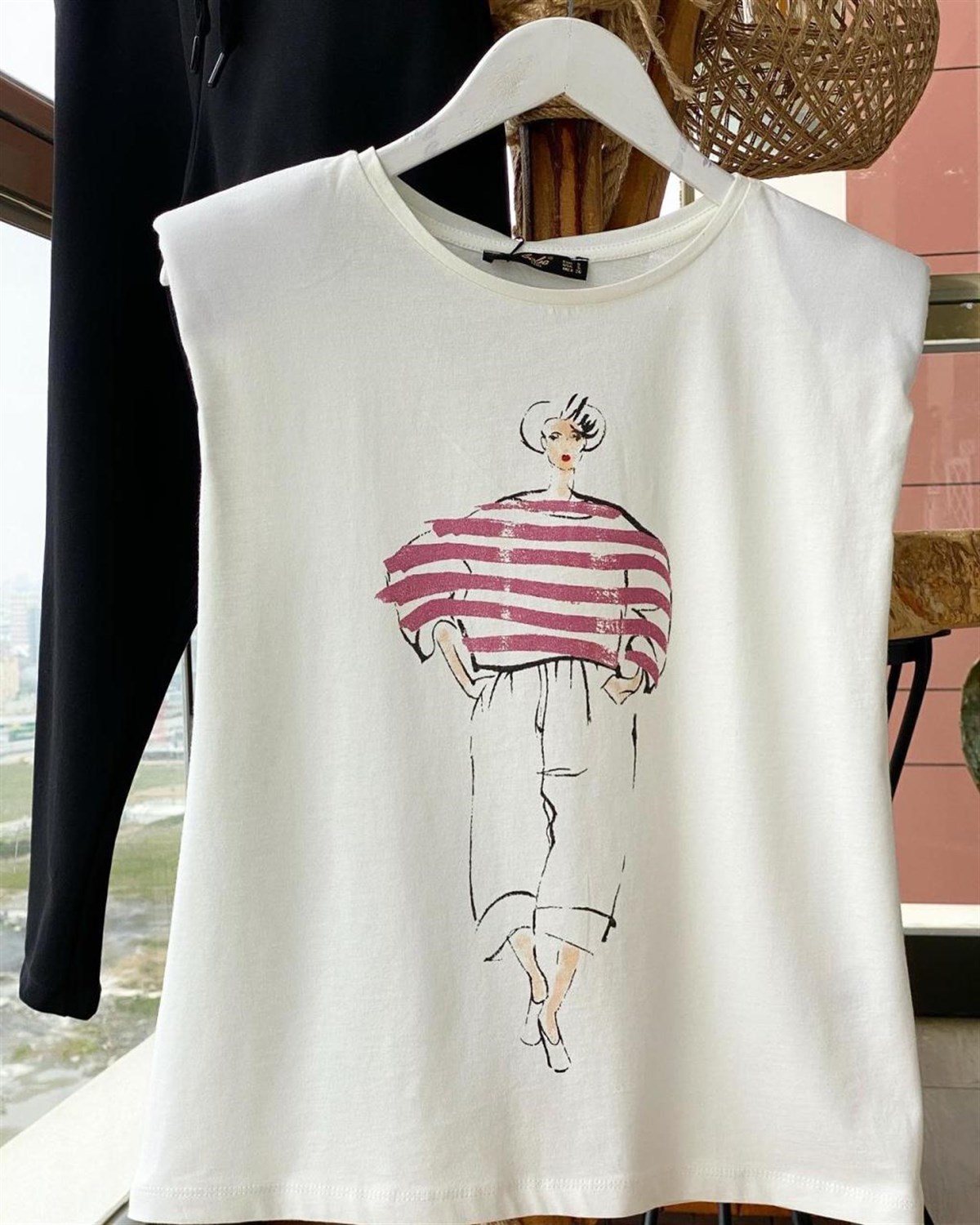 Vatkalı Tshirt (PEMBE-EKRU)