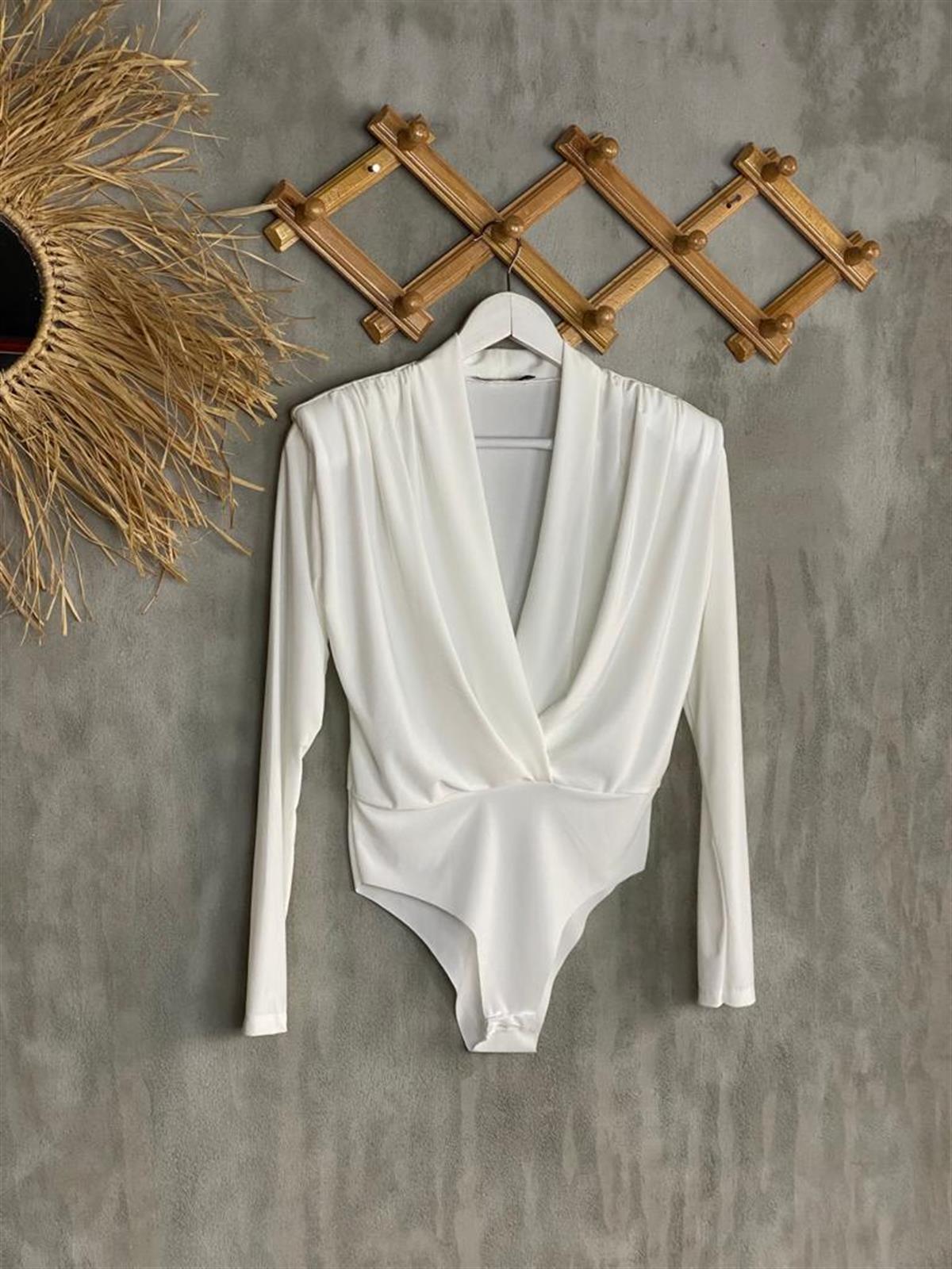 Vatkalı V Yaka Bodysuit (Siyah/Beyaz)