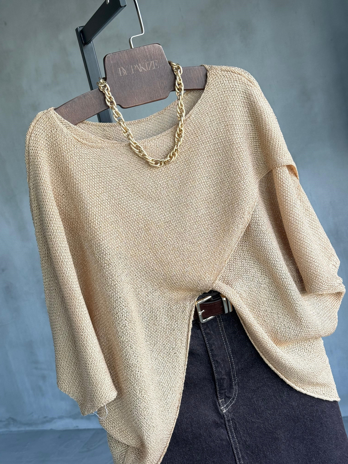 Verev Kesim Asimetrik Merserize Bluz (Camel)