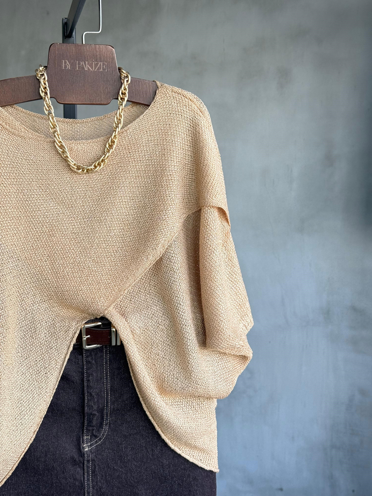Verev Kesim Asimetrik Merserize Bluz (Camel)