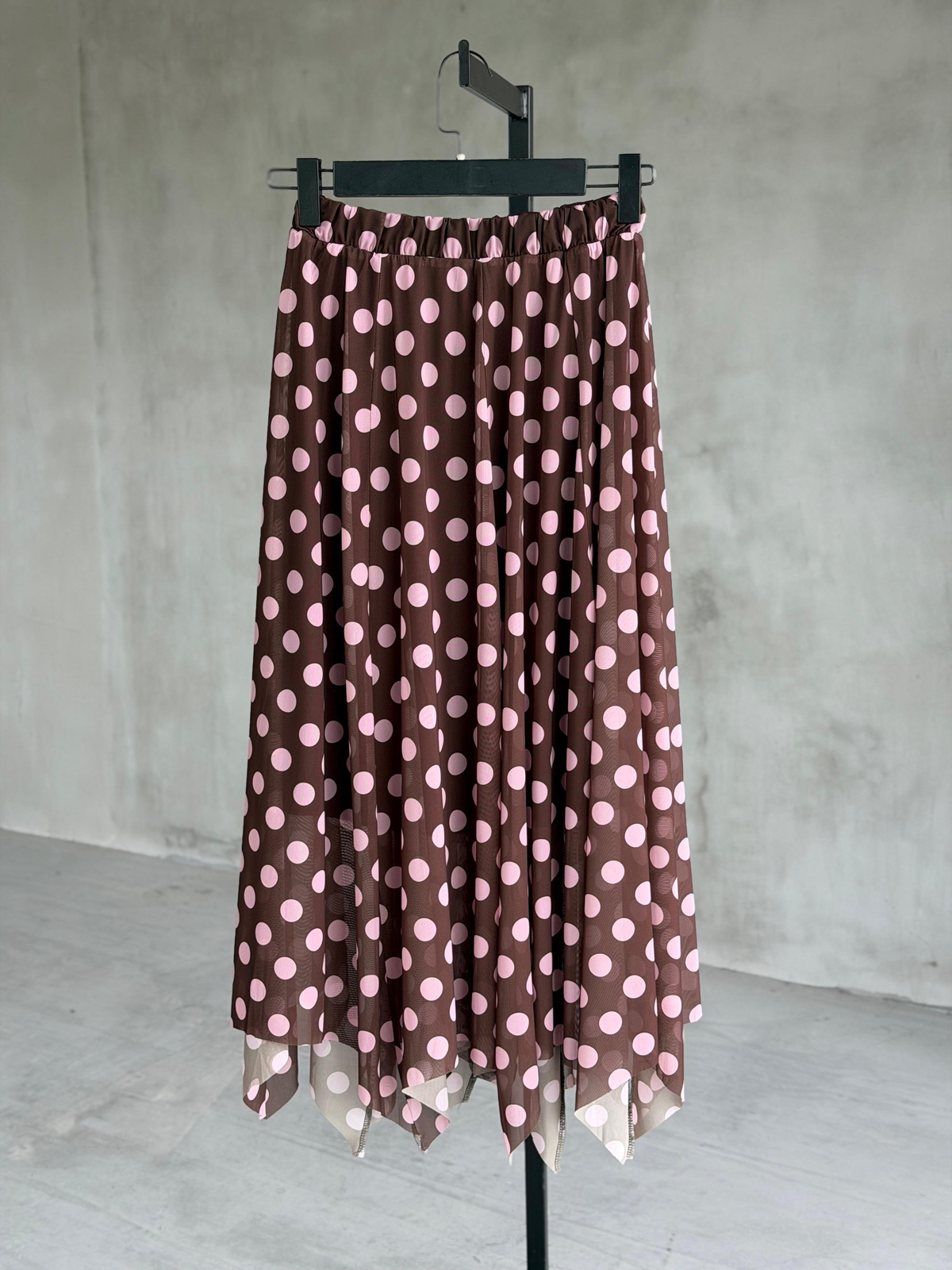 Vintage Asimetrik Tül Etek (Pembe-Kahve)
