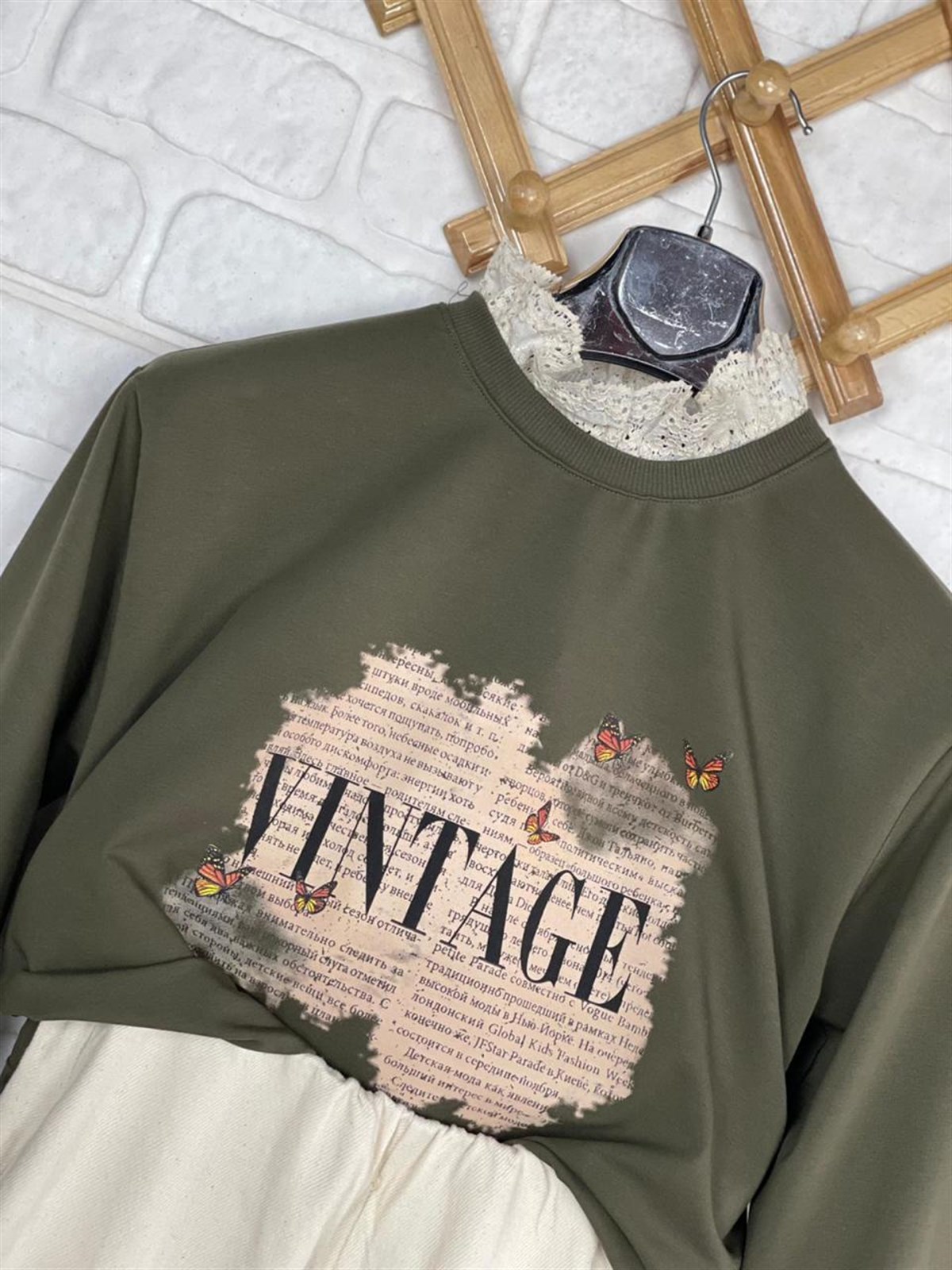 Vintage Baskı Desenli sweat (YEŞİL)