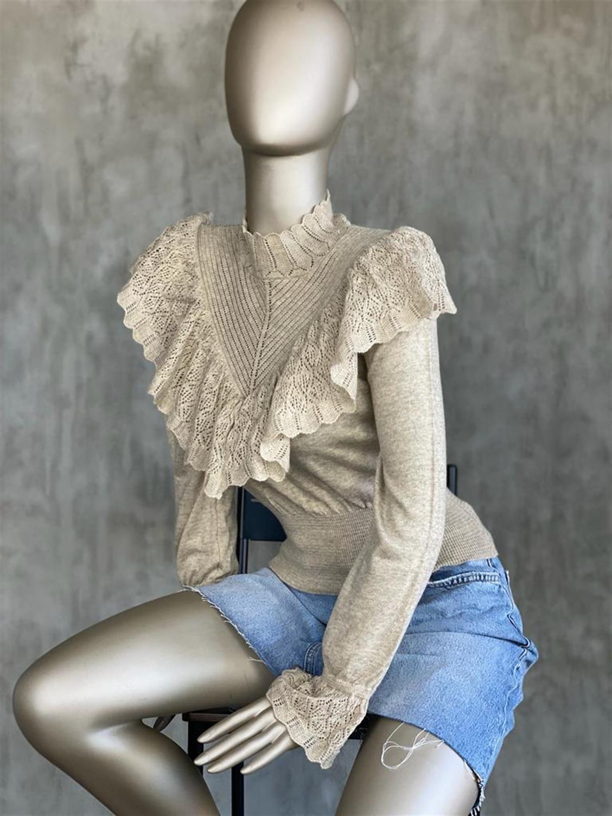 Vintage Model Beli Korseli Triko Kazak (Vizon)