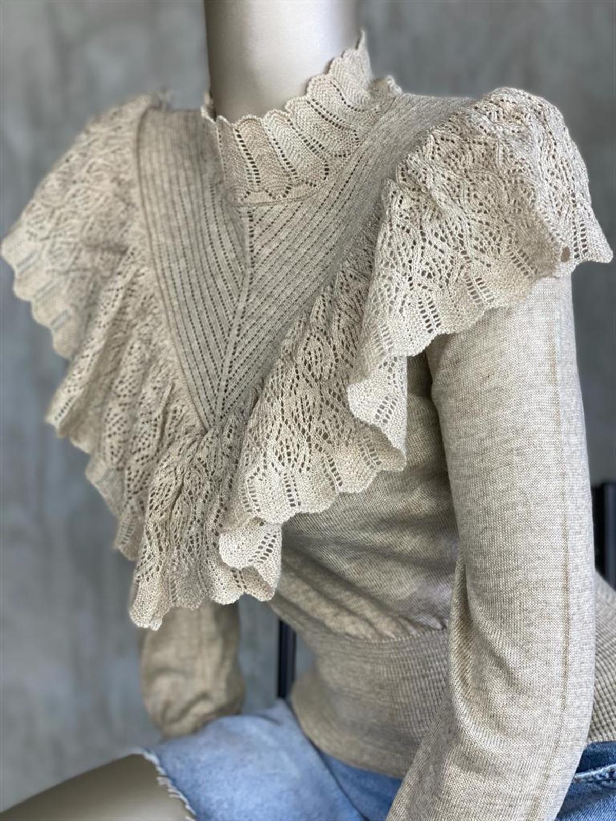 Vintage Model Beli Korseli Triko Kazak (Vizon)