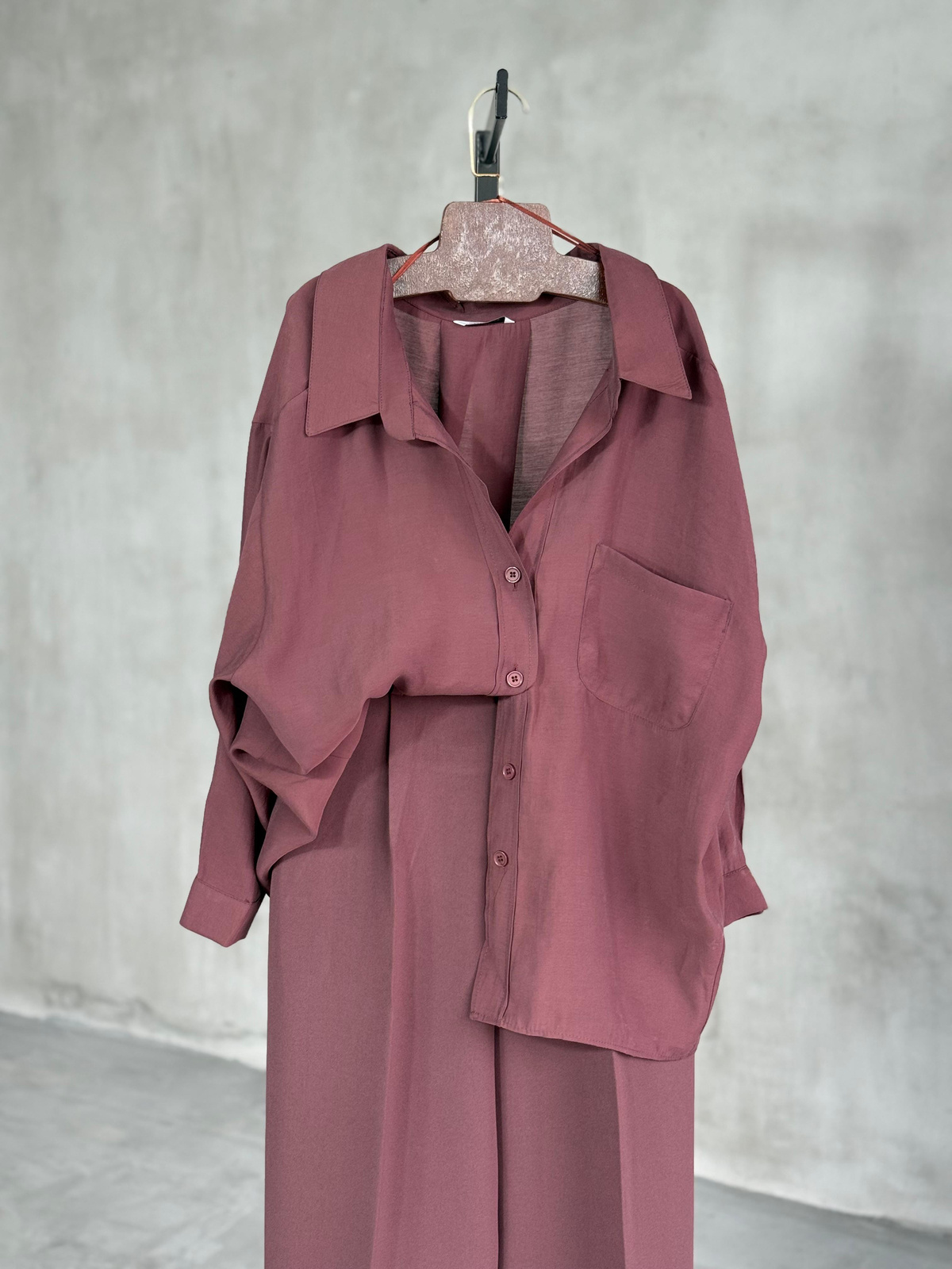 Vintage Premium Düşük Omuz Gömlek (Bordo)