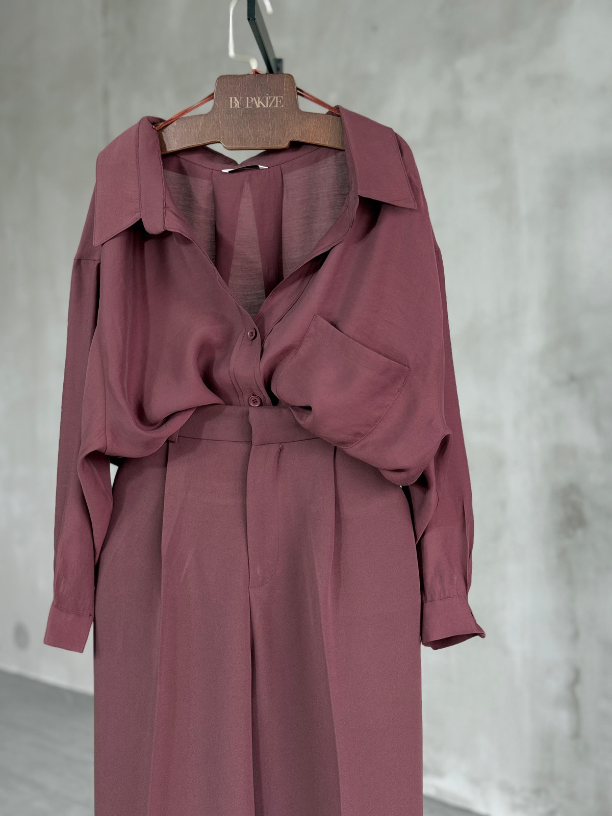 Vintage Premium Düşük Omuz Gömlek (Bordo)