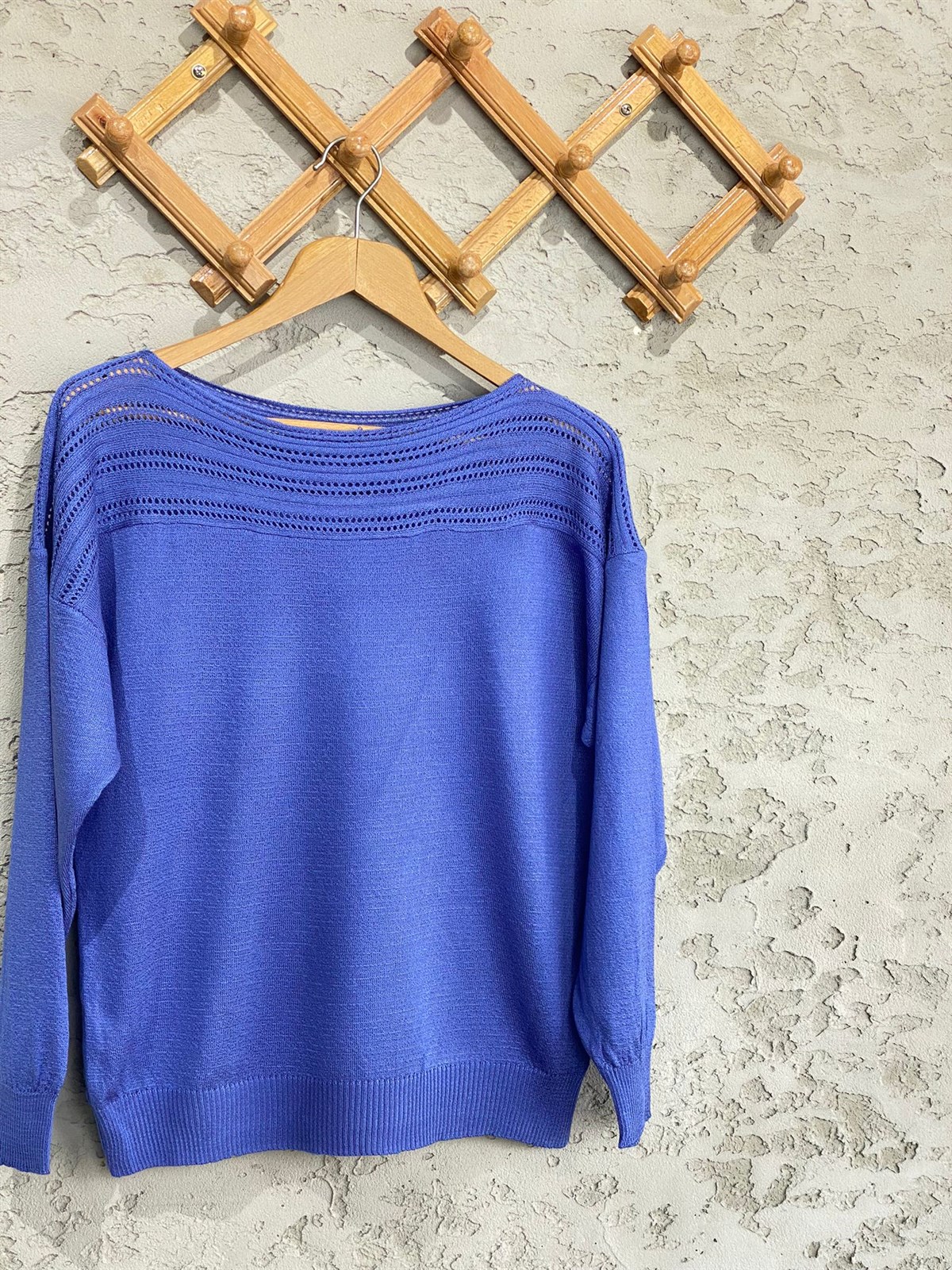 Yakası Özel İşleme Model Merserize Kazak (Saks Mavi)