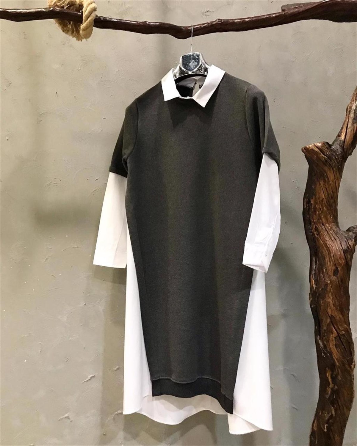 Yanları Coton Kumaş Detaylı Sweat Tunik Elbise (GRİ)