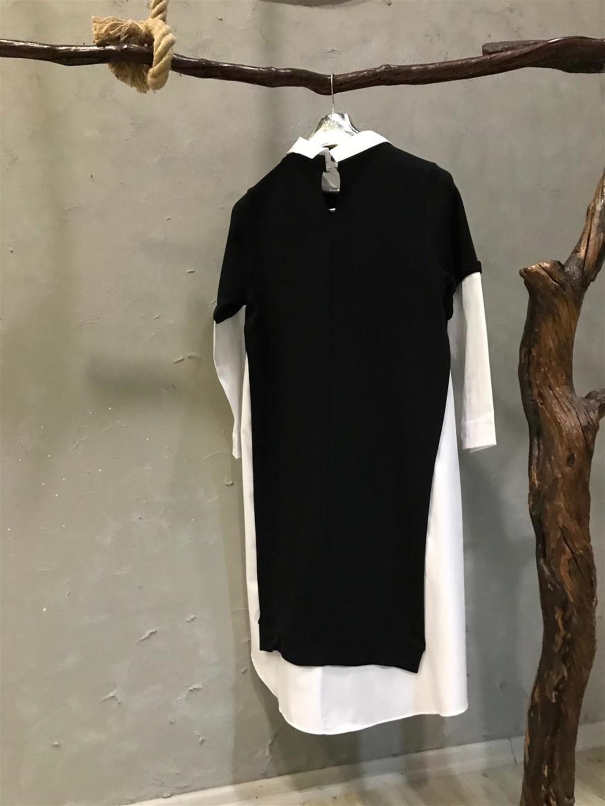 Yanları Coton Kumaş Detaylı Sweat Tunik Elbise (SİYAH)