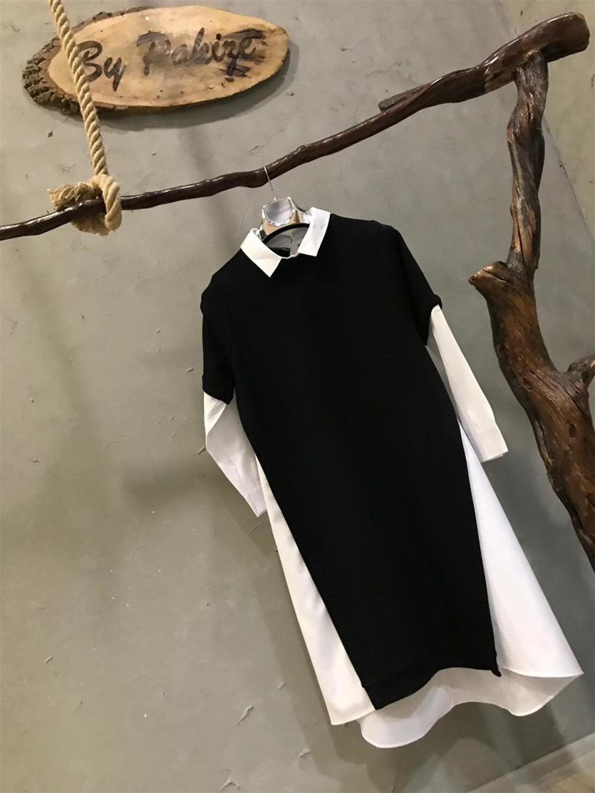 Yanları Coton Kumaş Detaylı Sweat Tunik Elbise (SİYAH)