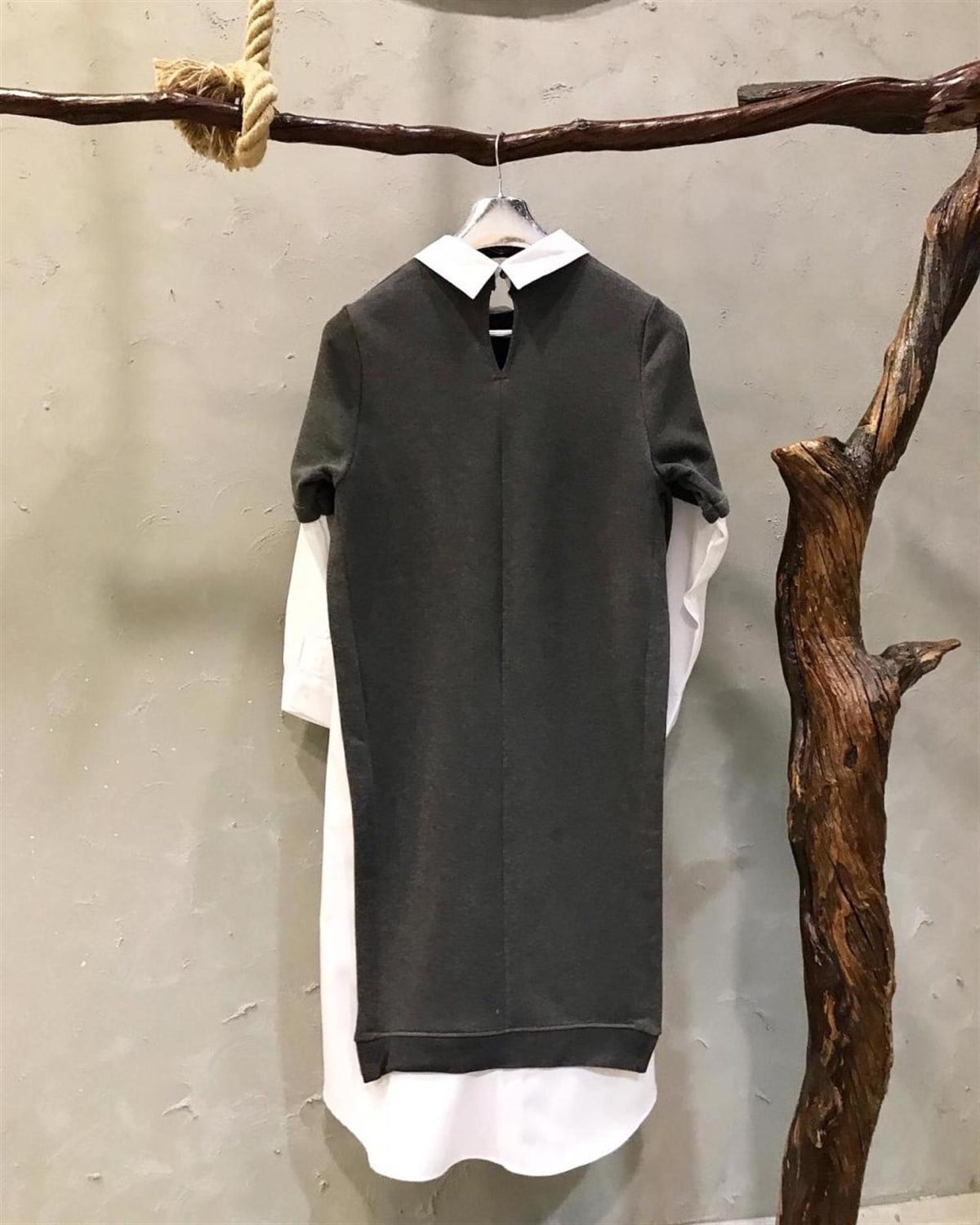 Yanları Coton Kumaş Detaylı Sweat Tunik Elbise (GRİ)