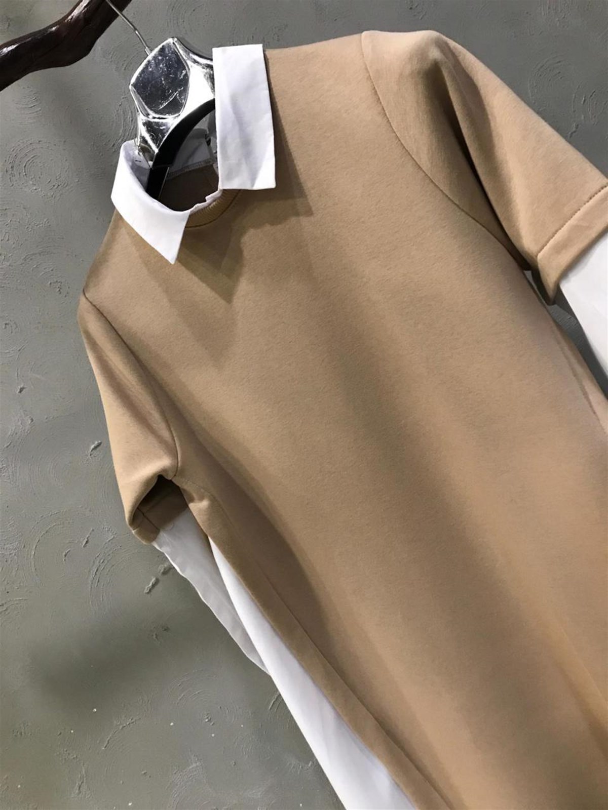Yanları Coton  Kumaş Detaylı Sweat Tunik Elbise  (BEJ)