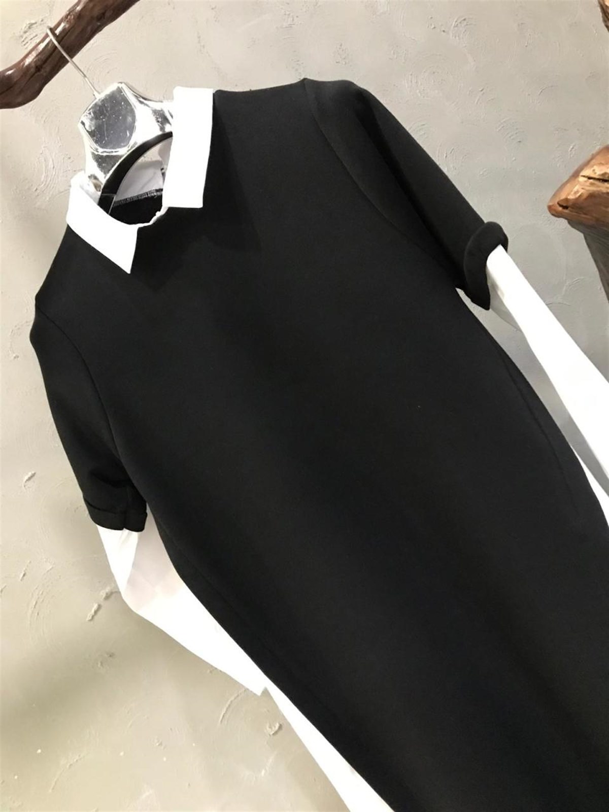 Yanları Coton Kumaş Detaylı Sweat Tunik Elbise (SİYAH)