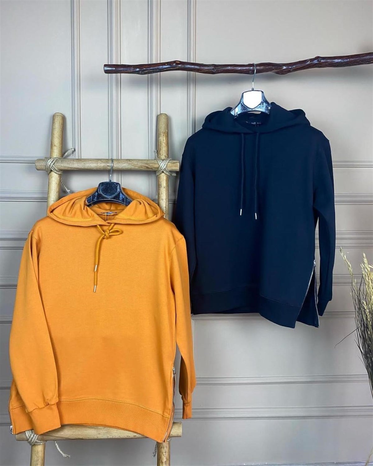 Yanları Fermuarlı Sweatshirt (SİYAH& ORANJ)