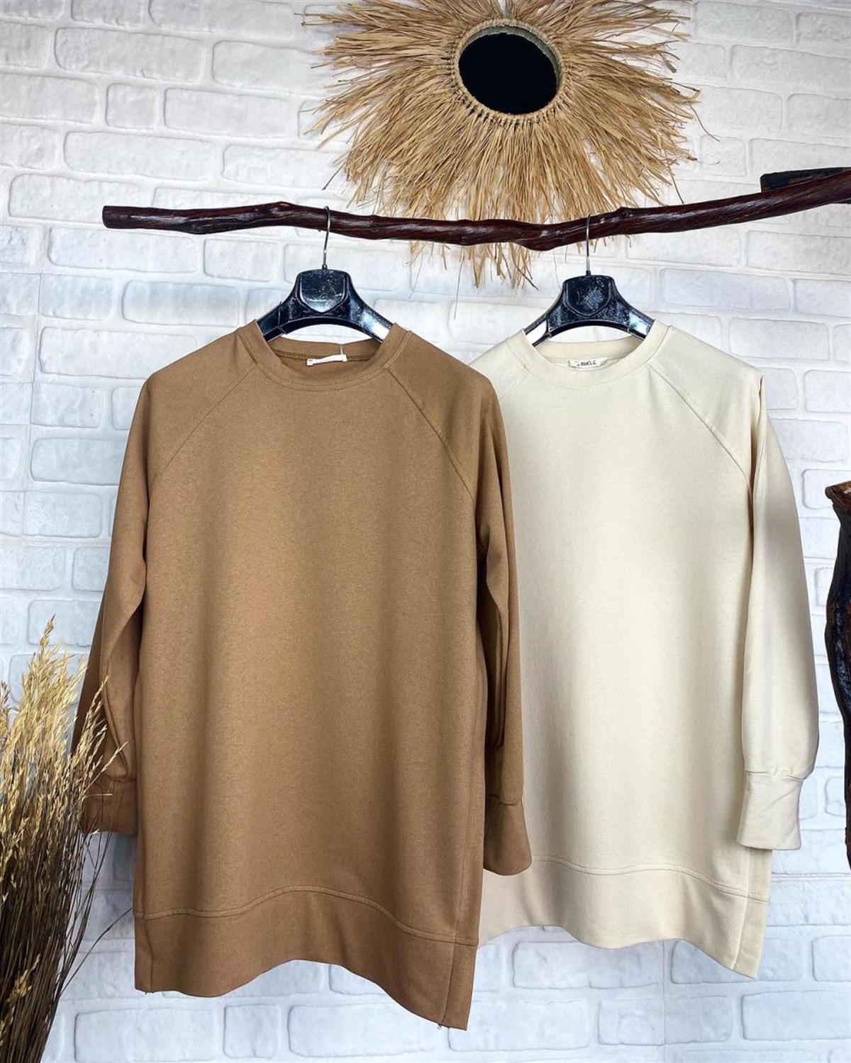 Yanları Fermuarlı Tunik Sweat (CAMEL)