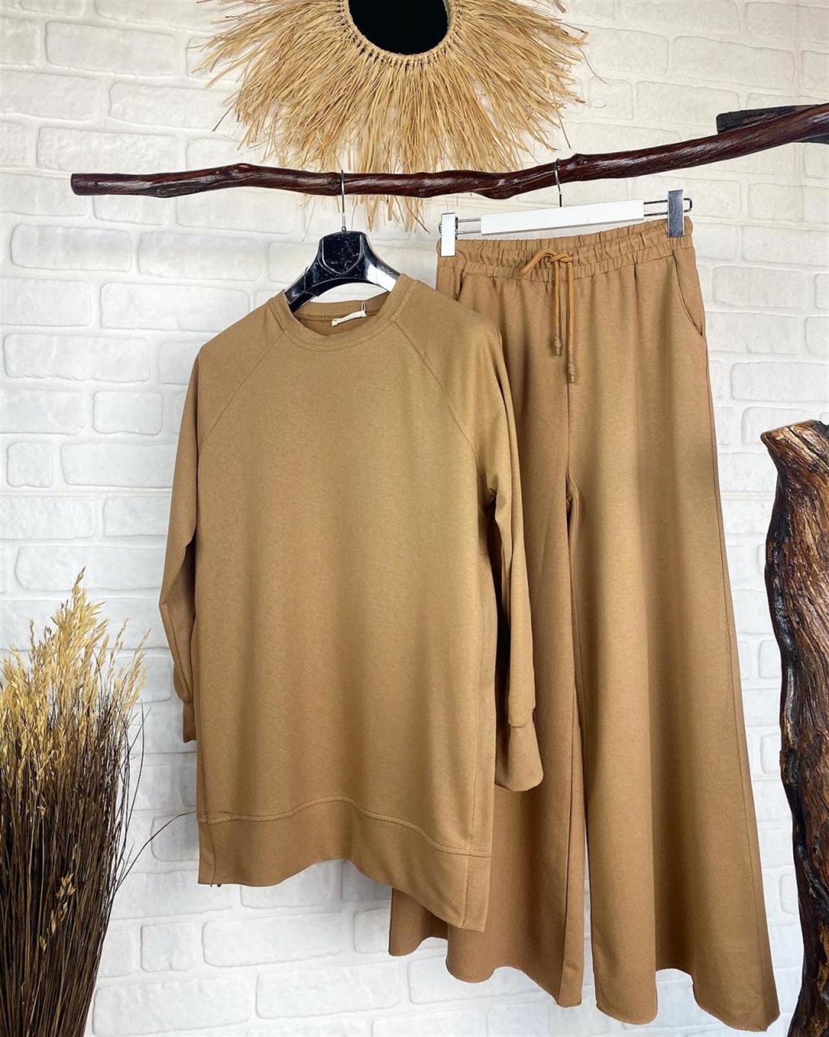 Yanları Fermuarlı Tunik Sweat (CAMEL)