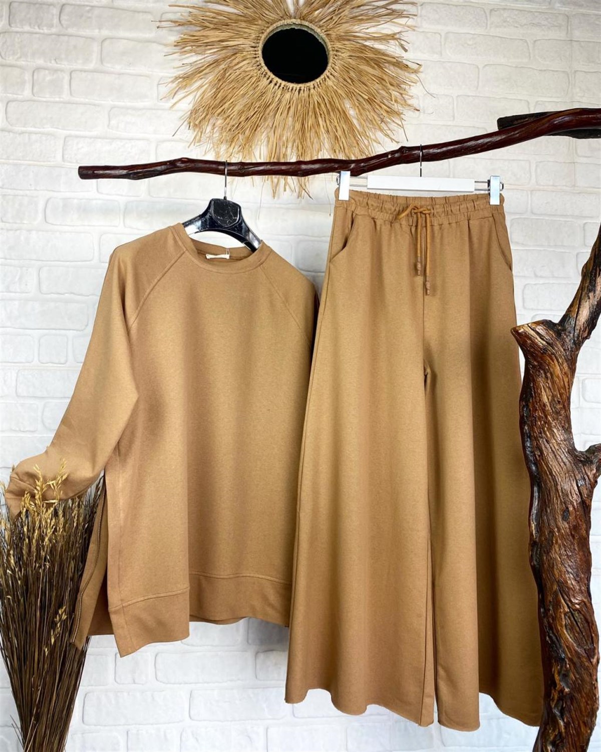 Yanları Fermuarlı Tunik Sweat (CAMEL)