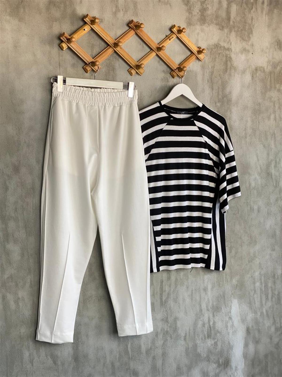Yarı Çımalı Jogger Pantolon (Beyaz)