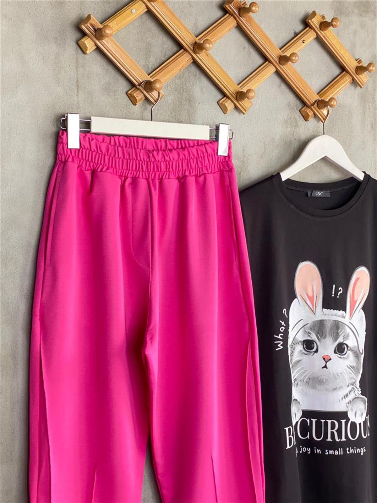 Yarı Çımalı Jogger Pantolon (Fuşya)