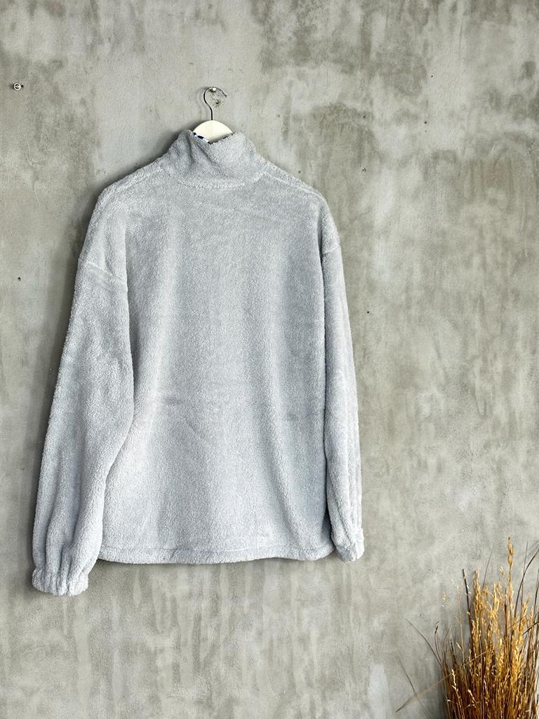 Yarım Fermuarlı Peluş Kadın Sweat (Gri) 