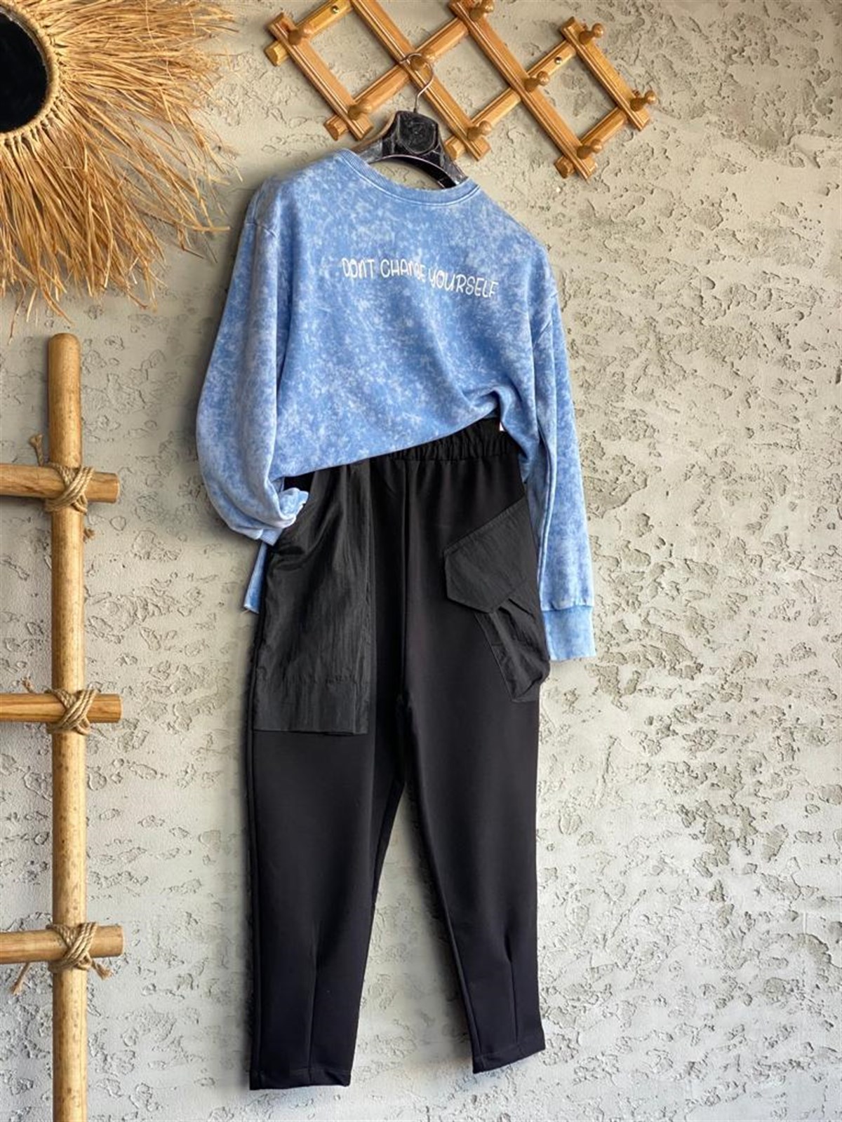 Yazı Baskılı Batik Sweat (Denim)