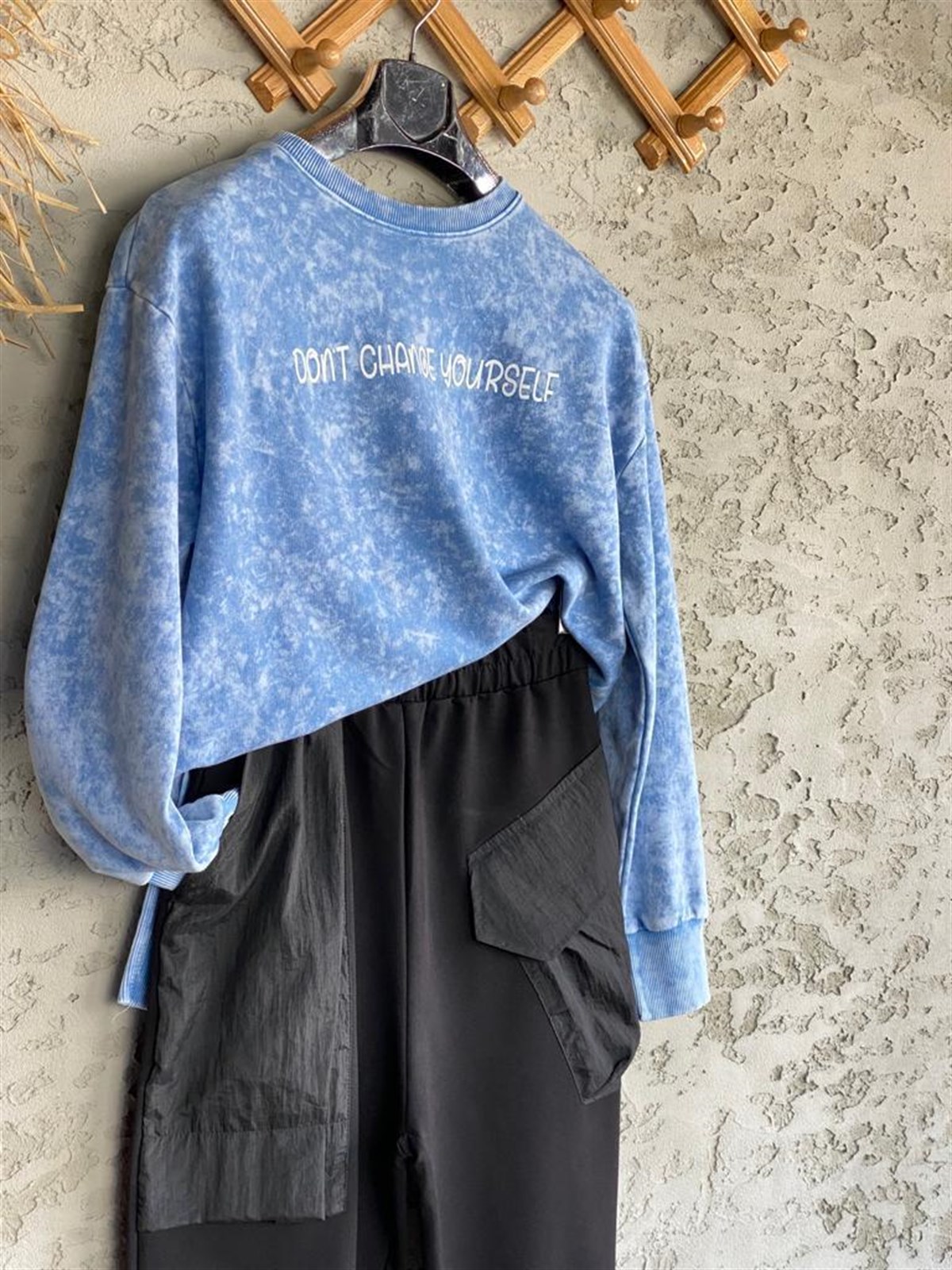 Yazı Baskılı Batik Sweat (Denim)