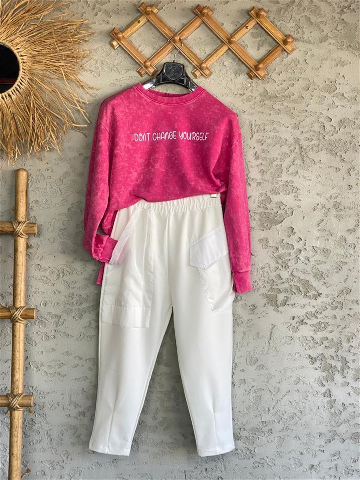 Yazı Baskılı Batik Sweat (Pembe)
