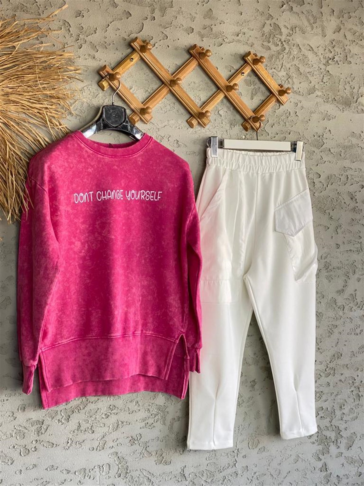 Yazı Baskılı Batik Sweat (Pembe)