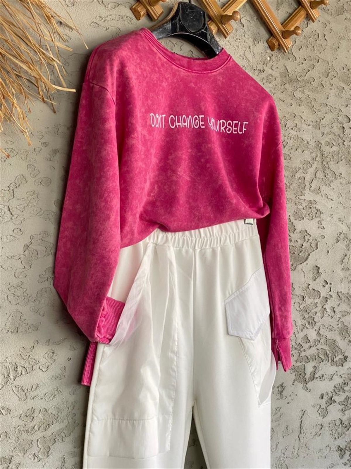 Yazı Baskılı Batik Sweat (Pembe)