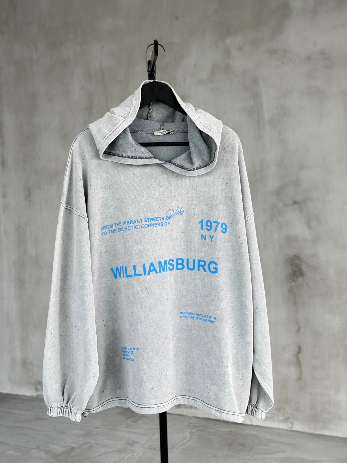 Yazı Baskılı Kapüşonlu Sweat (Gri Melanj)