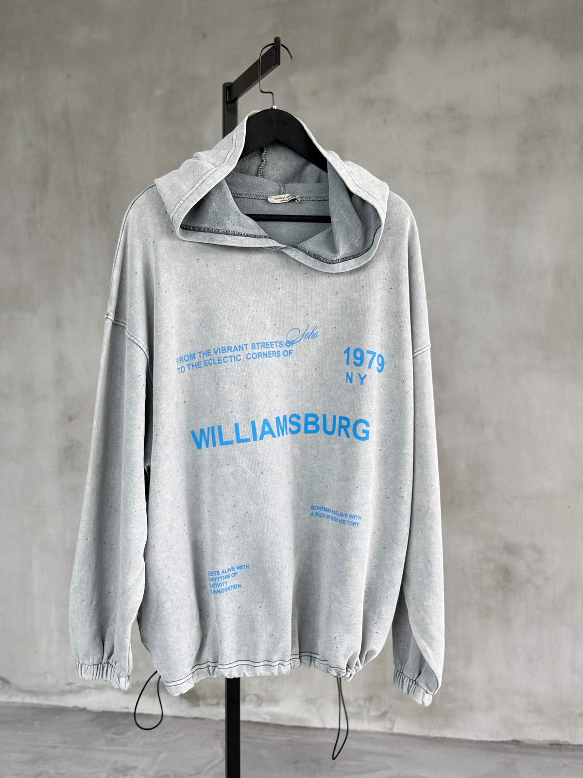 Yazı Baskılı Kapüşonlu Sweat (Gri Melanj)