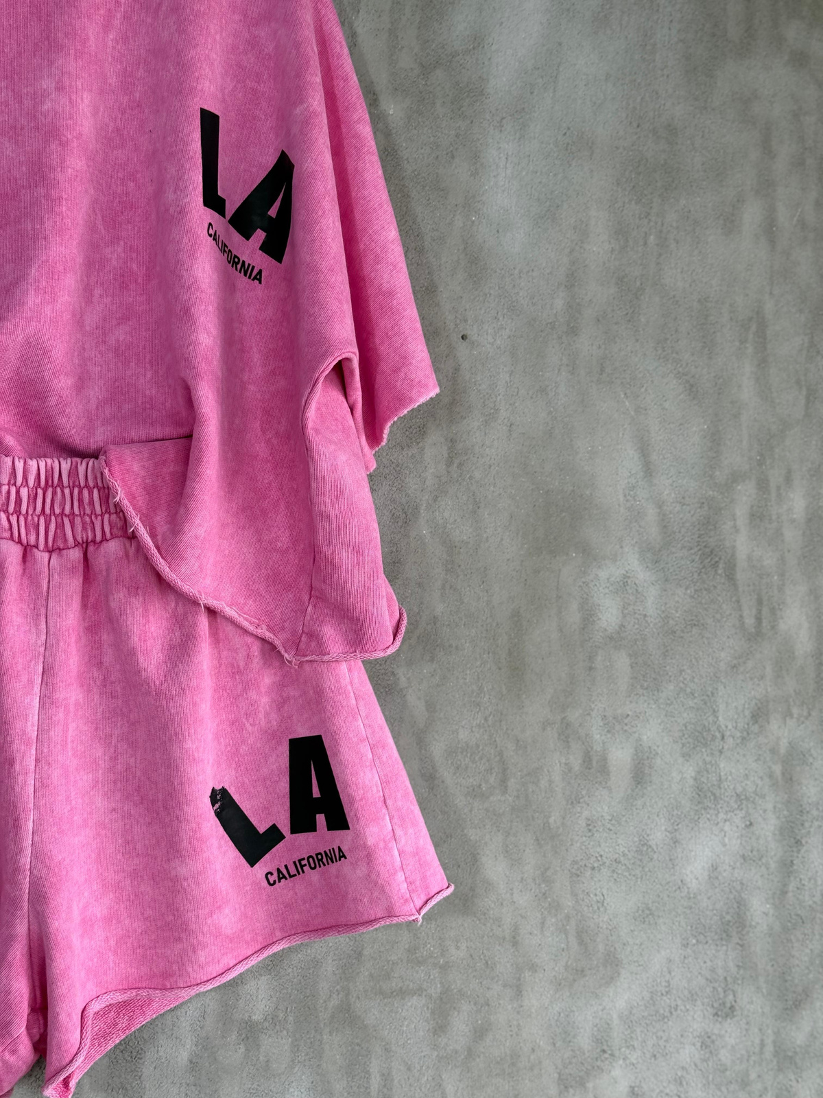 Yazı Baskılı Taş Yıkamalı Oversize Takım (Pembe)