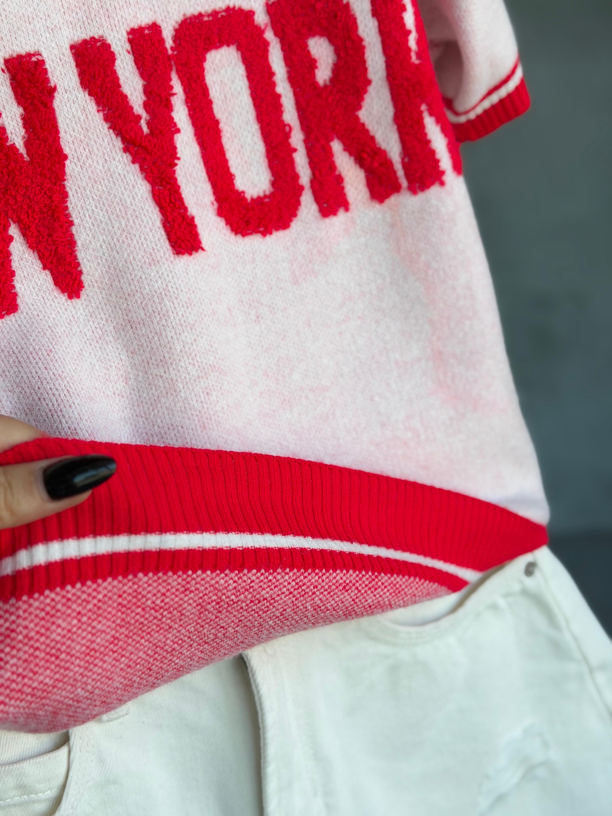 Yeni Sezon New York Şehrin Ritmi İnce Triko Kazak (Kırmızı)